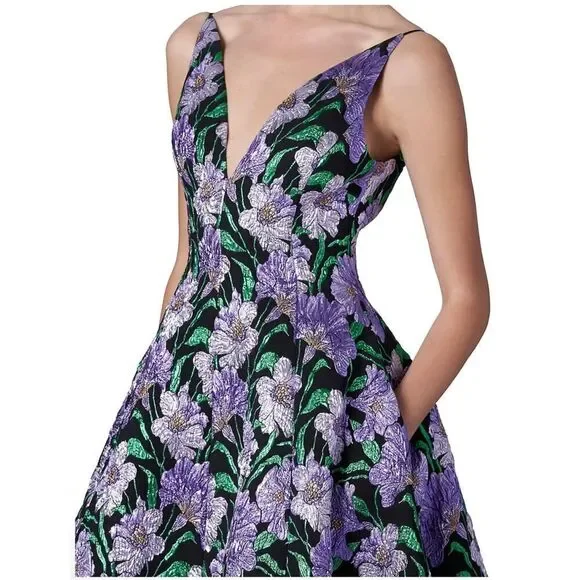 Carolina Herrera Metallic Floral Jacquard A-Line Dress size 6 - Picture 4 of 14